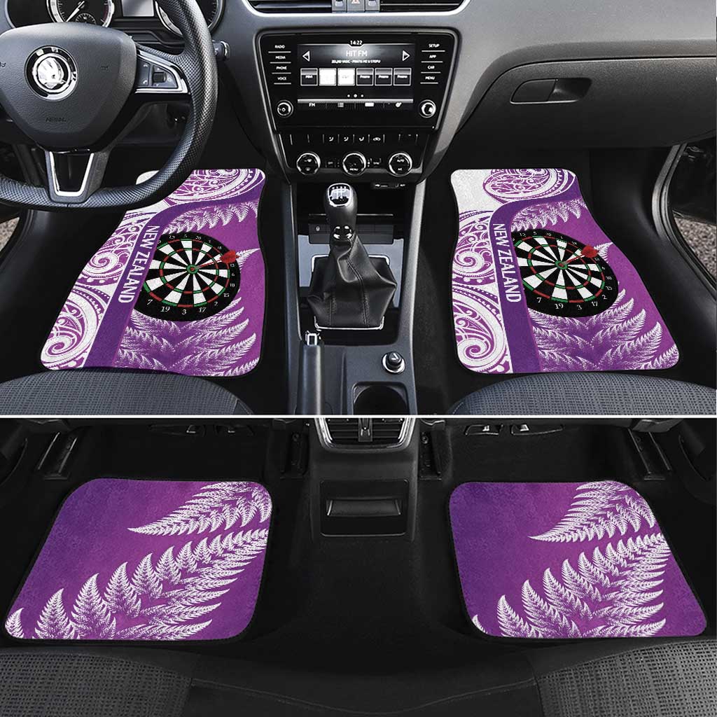 Personalised New Zealand Darts Car Mats Aotearoa Fern Mix Paua Shell Manaia - Purple