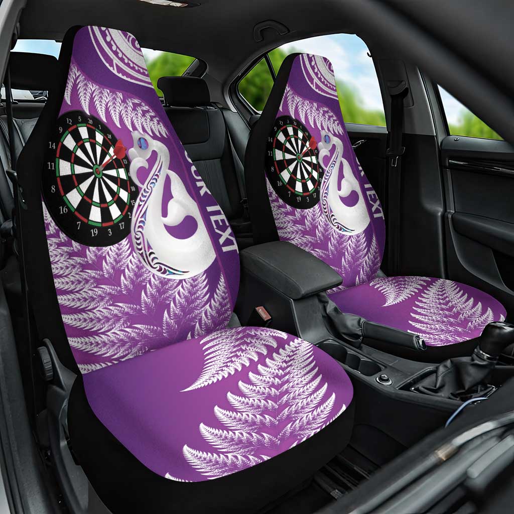 Personalised New Zealand Darts Car Seat Cover Aotearoa Fern Mix Paua Shell Manaia - Purple