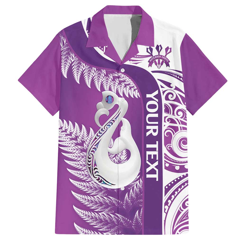 Personalised New Zealand Darts Hawaiian Shirt Aotearoa Fern Mix Paua Shell Manaia - Purple LT14 Purple - Polynesian Pride