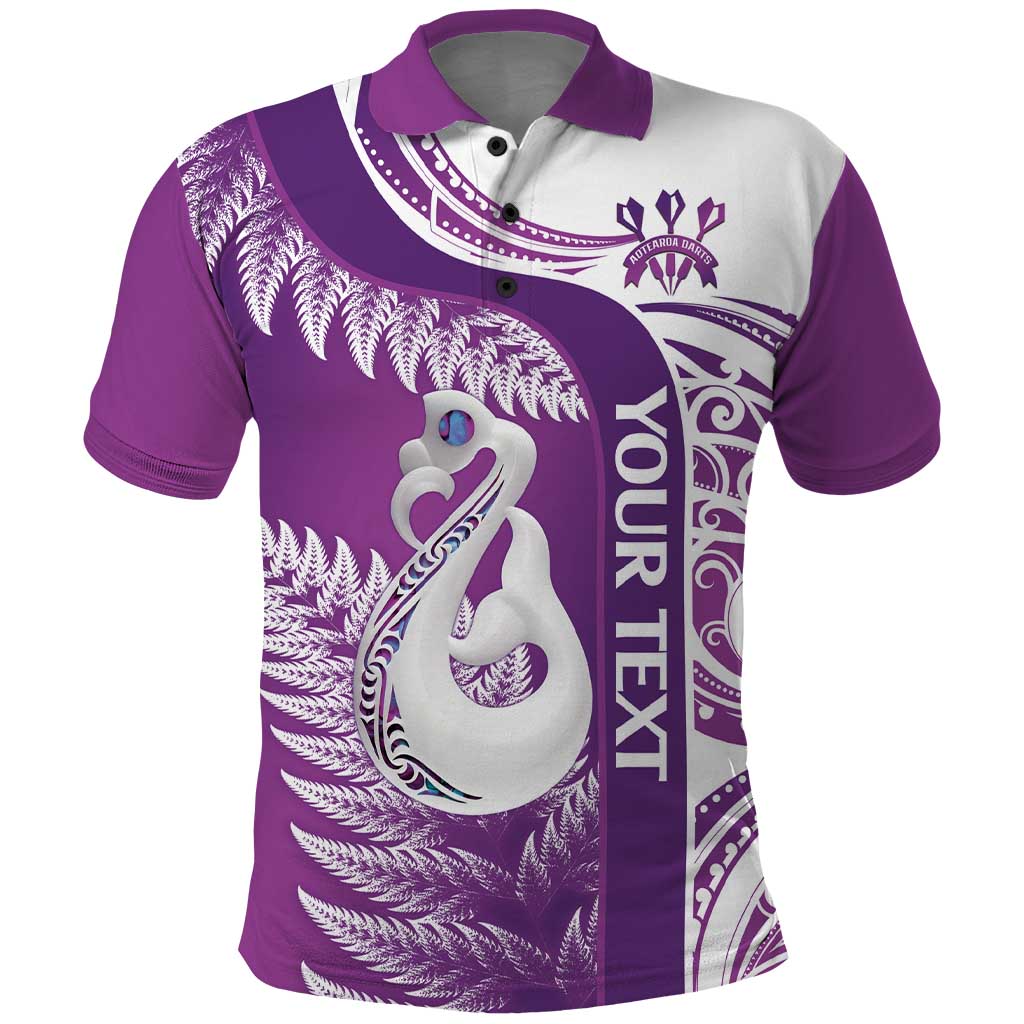 Personalised New Zealand Darts Polo Shirt Aotearoa Fern Mix Paua Shell Manaia - Purple LT14 Purple - Polynesian Pride