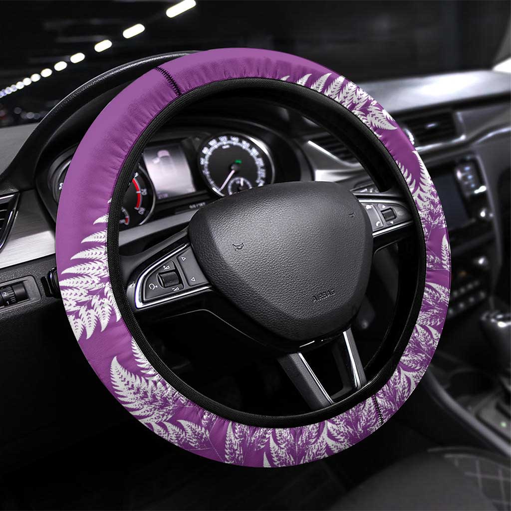 New Zealand Darts Steering Wheel Cover Aotearoa Fern Mix Paua Shell Manaia - Purple