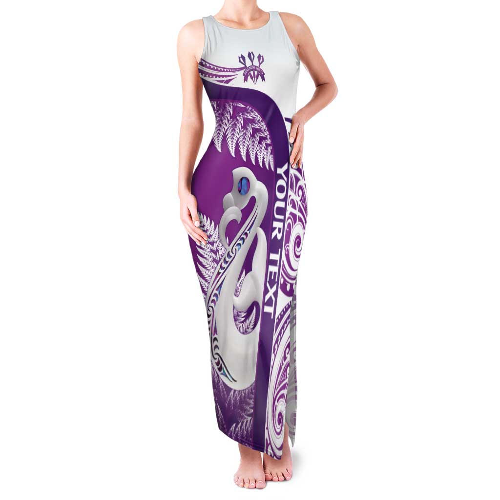 Personalised New Zealand Darts Tank Maxi Dress Aotearoa Fern Mix Paua Shell Manaia - Purple