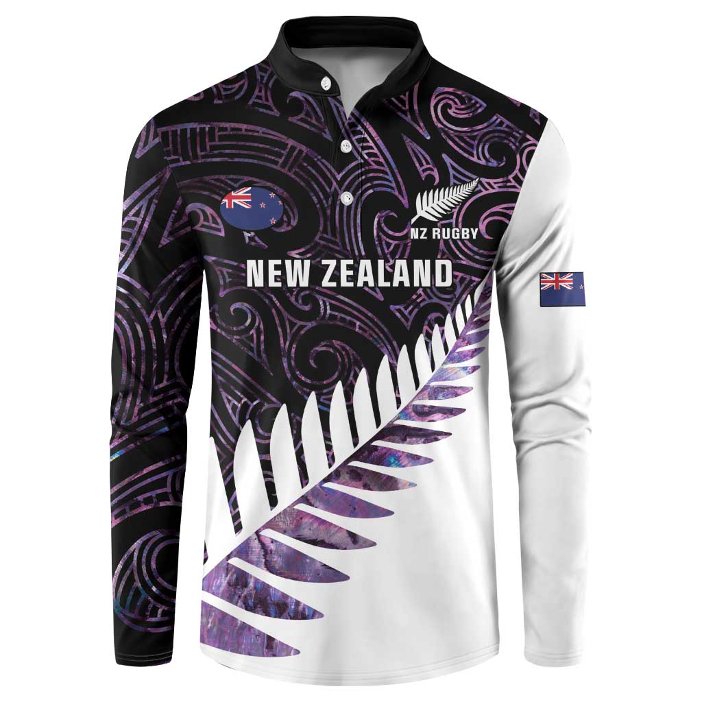 New Zealand Silver Fern Rugby Custom Button Sweatshirt Go All Black Purple Maori Paua Shell LT14 Purple - Polynesian Pride