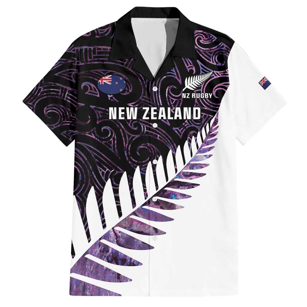 New Zealand Silver Fern Rugby Custom Hawaiian Shirt Go All Black Purple Maori Paua Shell LT14 Purple - Polynesian Pride