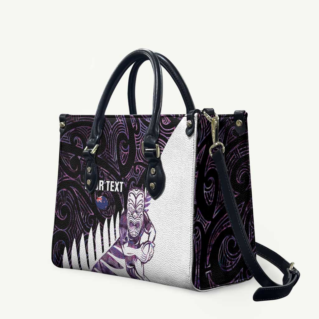 New Zealand Silver Fern Rugby Custom Leather Bag Go All Black Purple Maori Paua Shell LT14 - Polynesian Pride