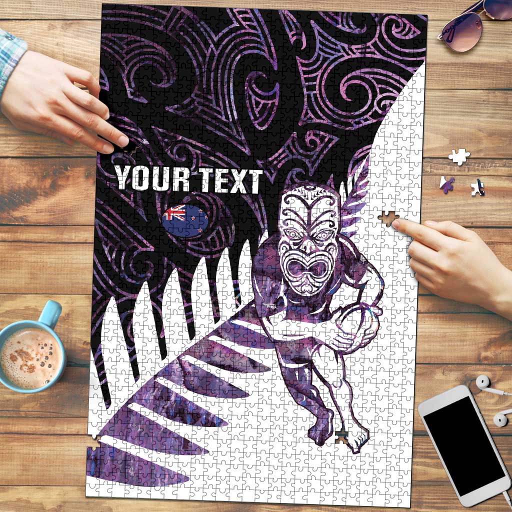New Zealand Silver Fern Rugby Custom Puzzle Go All Black Purple Maori Paua Shell LT14 Purple - Polynesian Pride