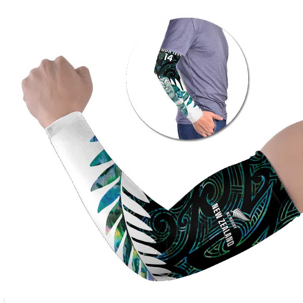 New Zealand Silver Fern Rugby Custom Arm Sleeves Go All Black Turquoise Maori Paua Shell LT14 Set of 2 Turquoise - Polynesian Pride