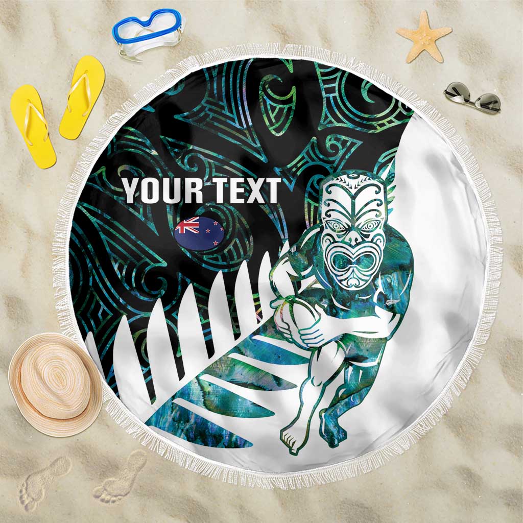New Zealand Silver Fern Rugby Custom Beach Blanket Go All Black Turquoise Maori Paua Shell LT14 One Size 150cm Turquoise - Polynesian Pride