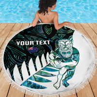 New Zealand Silver Fern Rugby Custom Beach Blanket Go All Black Turquoise Maori Paua Shell LT14 - Polynesian Pride