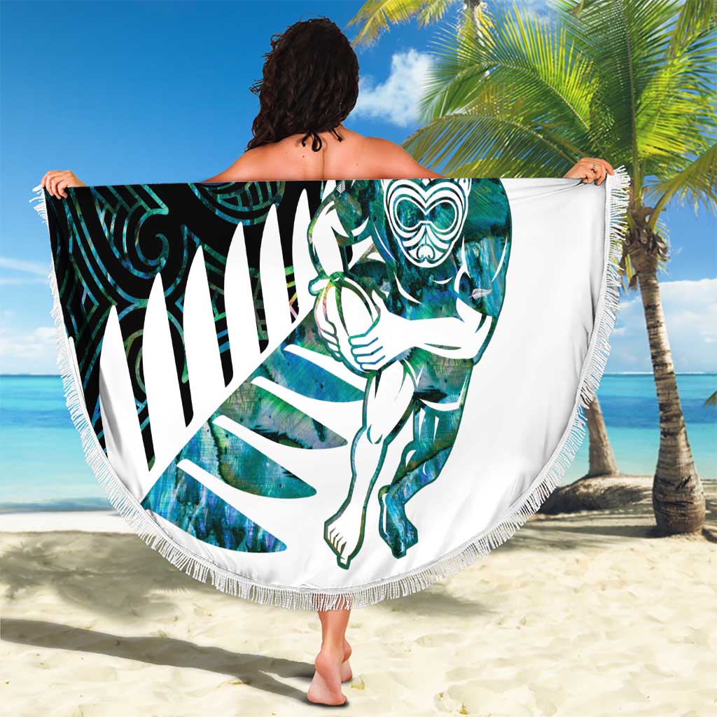 New Zealand Silver Fern Rugby Custom Beach Blanket Go All Black Turquoise Maori Paua Shell LT14 - Polynesian Pride