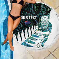 New Zealand Silver Fern Rugby Custom Beach Blanket Go All Black Turquoise Maori Paua Shell LT14 - Polynesian Pride