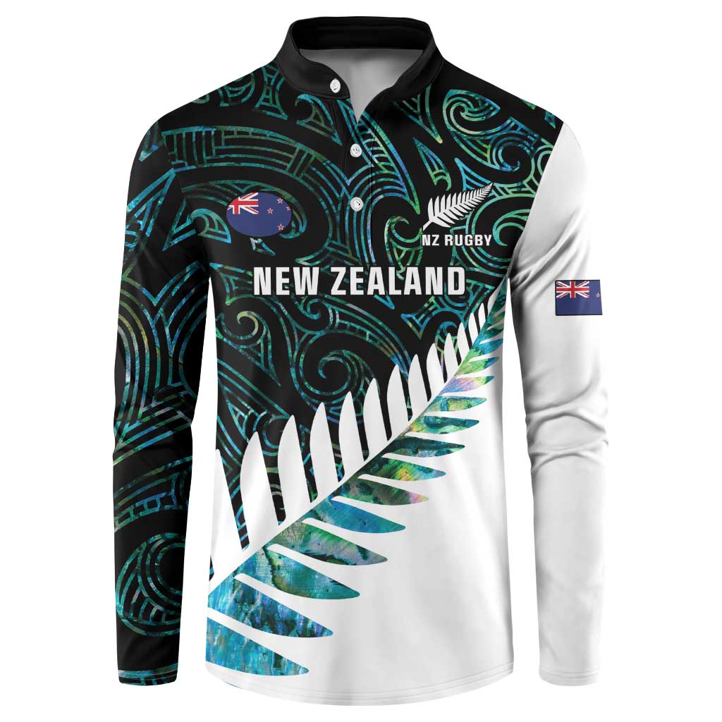New Zealand Silver Fern Rugby Custom Button Sweatshirt Go All Black Turquoise Maori Paua Shell LT14 Turquoise - Polynesian Pride