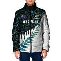 New Zealand Silver Fern Rugby Custom Padded Jacket Go All Black Turquoise Maori Paua Shell LT14 Men Turquoise - Polynesian Pride