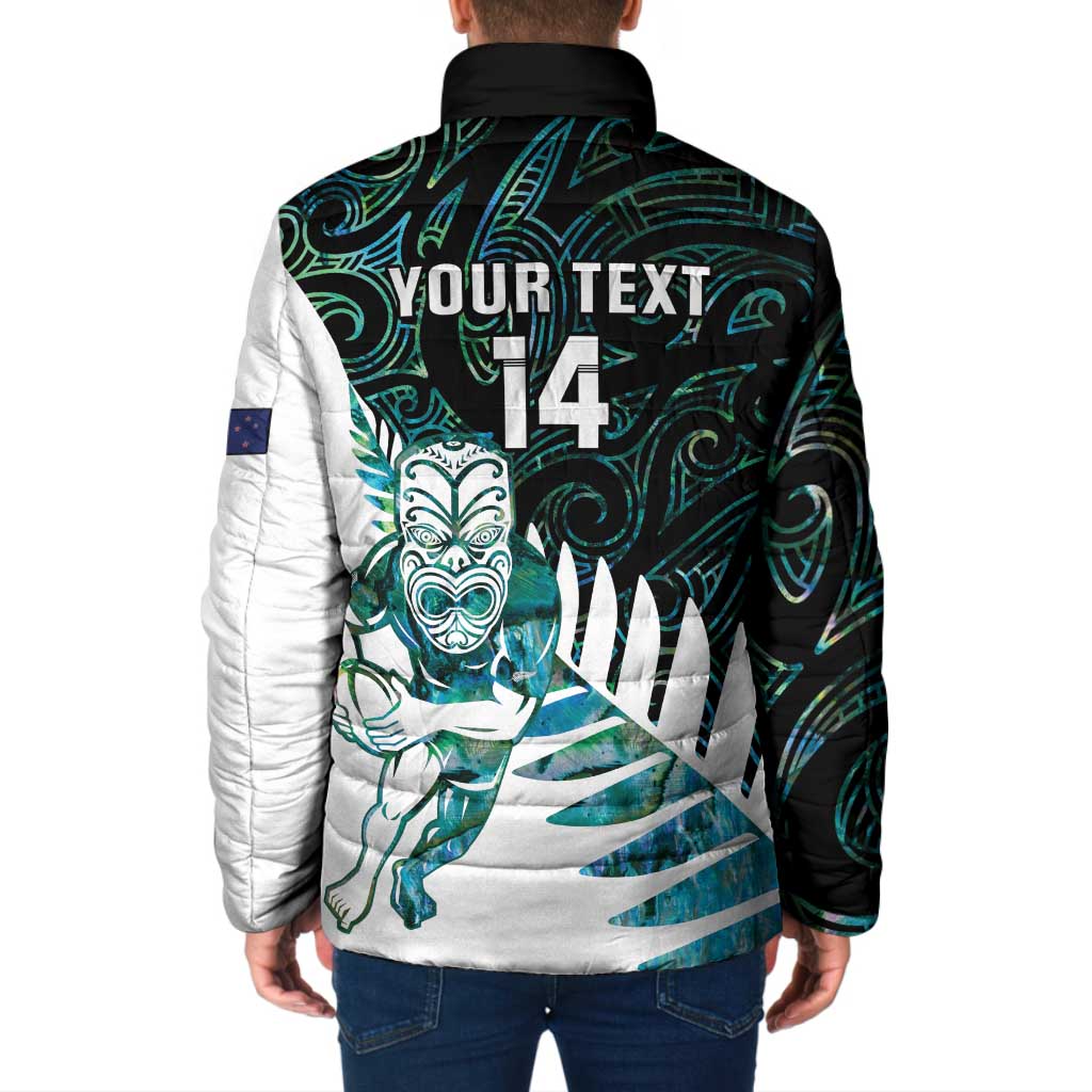 New Zealand Silver Fern Rugby Custom Padded Jacket Go All Black Turquoise Maori Paua Shell LT14 - Polynesian Pride