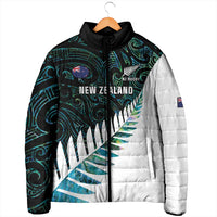 New Zealand Silver Fern Rugby Custom Padded Jacket Go All Black Turquoise Maori Paua Shell LT14 - Polynesian Pride