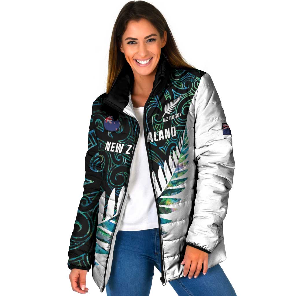New Zealand Silver Fern Rugby Custom Padded Jacket Go All Black Turquoise Maori Paua Shell LT14 Women Turquoise - Polynesian Pride