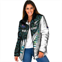 New Zealand Silver Fern Rugby Custom Padded Jacket Go All Black Turquoise Maori Paua Shell LT14 Women Turquoise - Polynesian Pride
