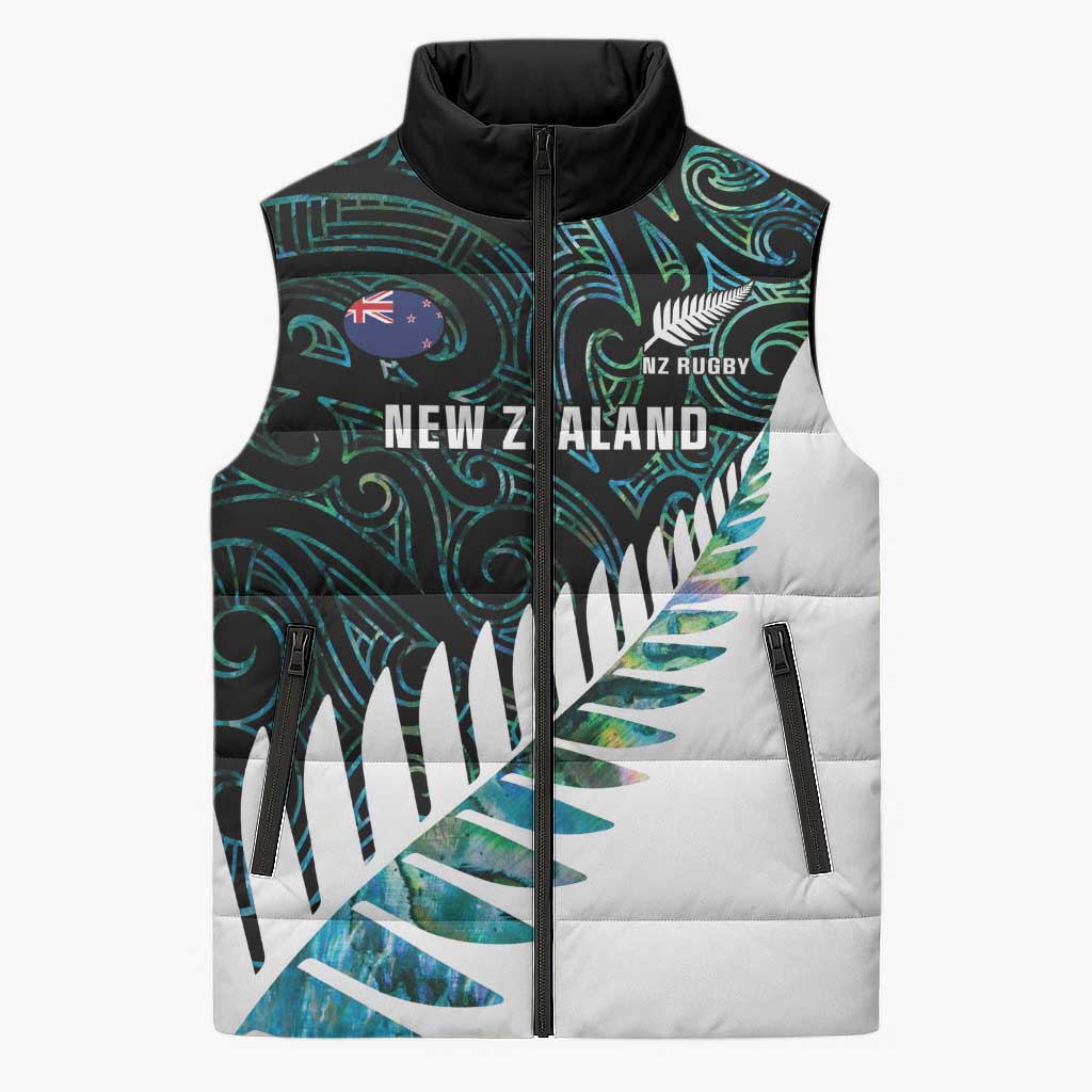 New Zealand Silver Fern Rugby Custom Sleeveless Puffer Jacket Go All Black Turquoise Maori Paua Shell LT14 Unisex Turquoise - Polynesian Pride