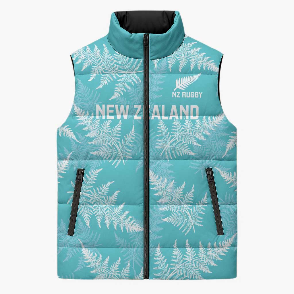 New Zealand Silver Fern Rugby Custom Sleeveless Puffer Jacket Go Aotearoa Champions Turquoise Version LT14 Unisex Turquoise - Polynesian Pride