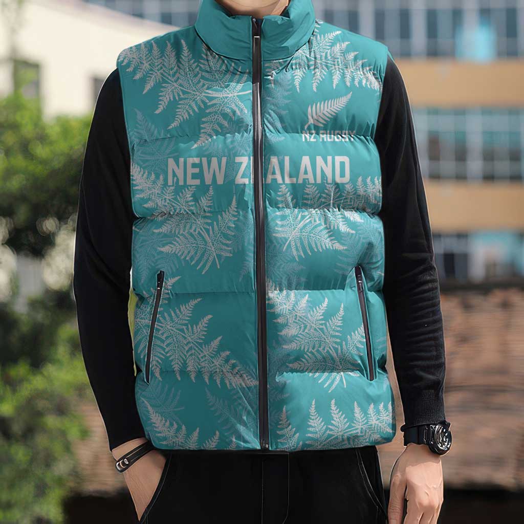 New Zealand Silver Fern Rugby Custom Sleeveless Puffer Jacket Go Aotearoa Champions Turquoise Version LT14 - Polynesian Pride