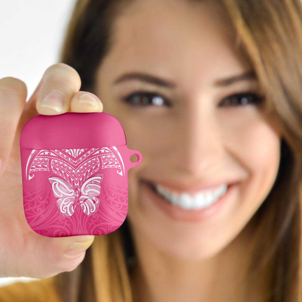New Zealand Breast Cancer Awareness AirPods Case Maori Butterfly Pink Ribbon LT14 Pink - Polynesian Pride