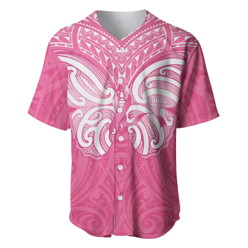 New Zealand Breast Cancer Awareness Baseball Jersey Maori Butterfly Pink Ribbon LT14 Pink - Polynesian Pride