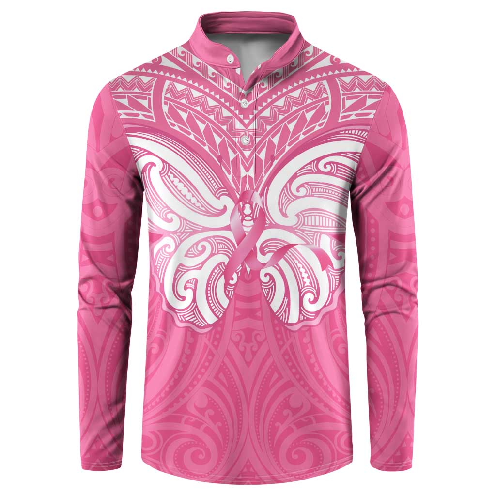 New Zealand Breast Cancer Awareness Button Sweatshirt Maori Butterfly Pink Ribbon LT14 Pink - Polynesian Pride