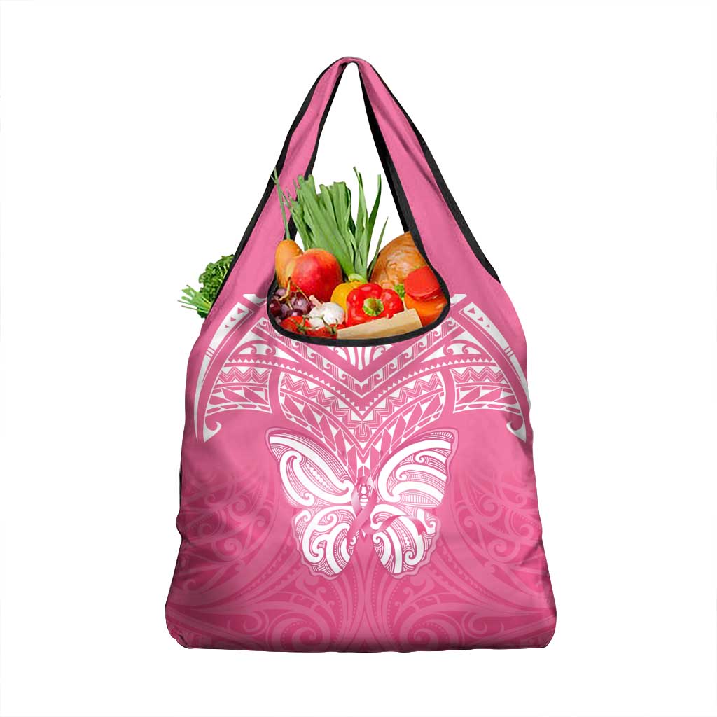 New Zealand Breast Cancer Awareness Grocery Bag Maori Butterfly Pink Ribbon LT14 1-pack One Size Pink - Polynesian Pride