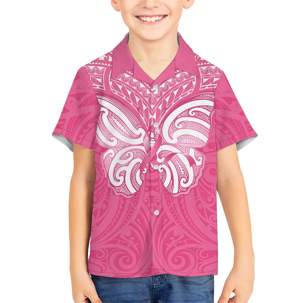 New Zealand Breast Cancer Awareness Kid Hawaiian Shirt Maori Butterfly Pink Ribbon LT14 Kid Pink - Polynesian Pride
