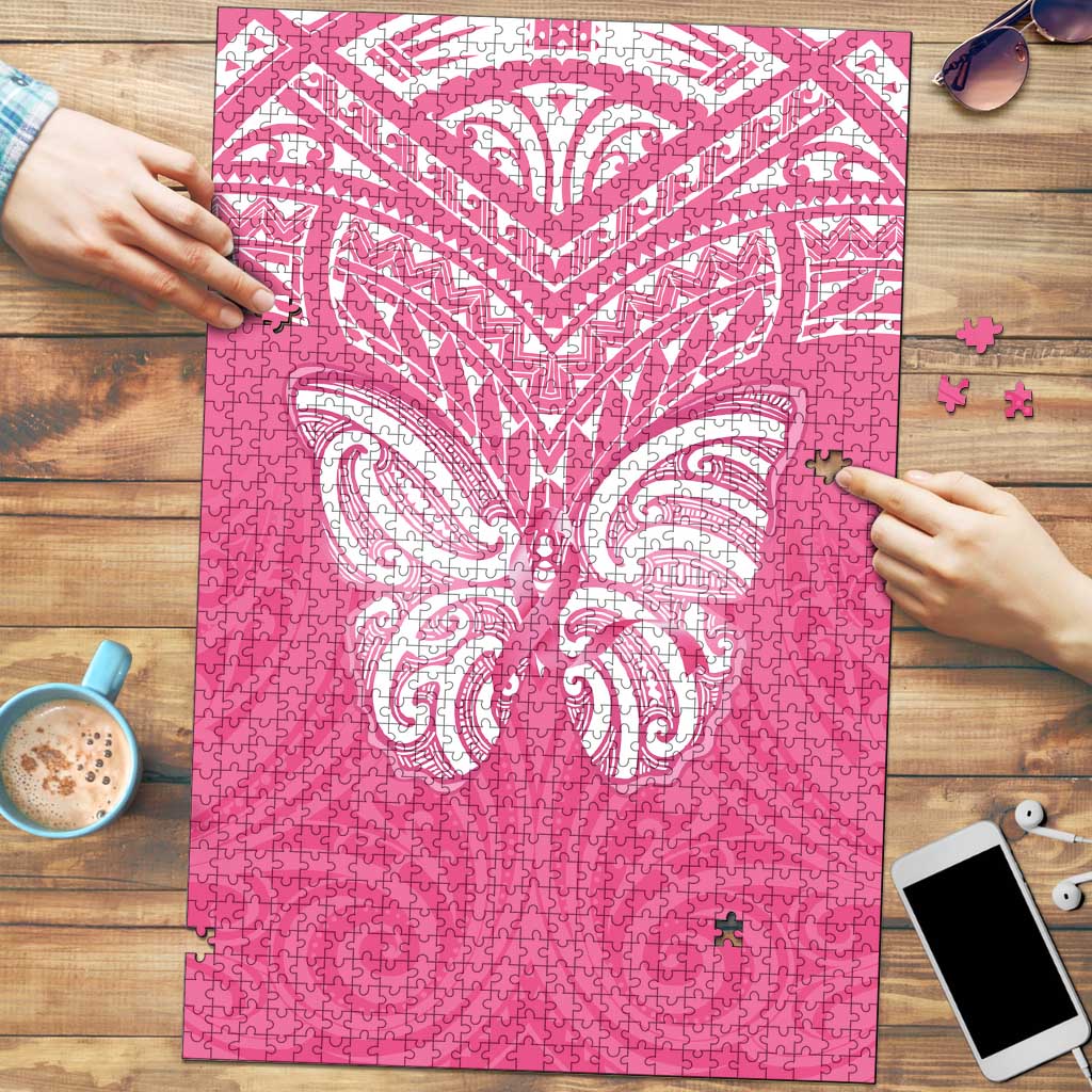 New Zealand Breast Cancer Awareness Puzzle Maori Butterfly Pink Ribbon LT14 Pink - Polynesian Pride