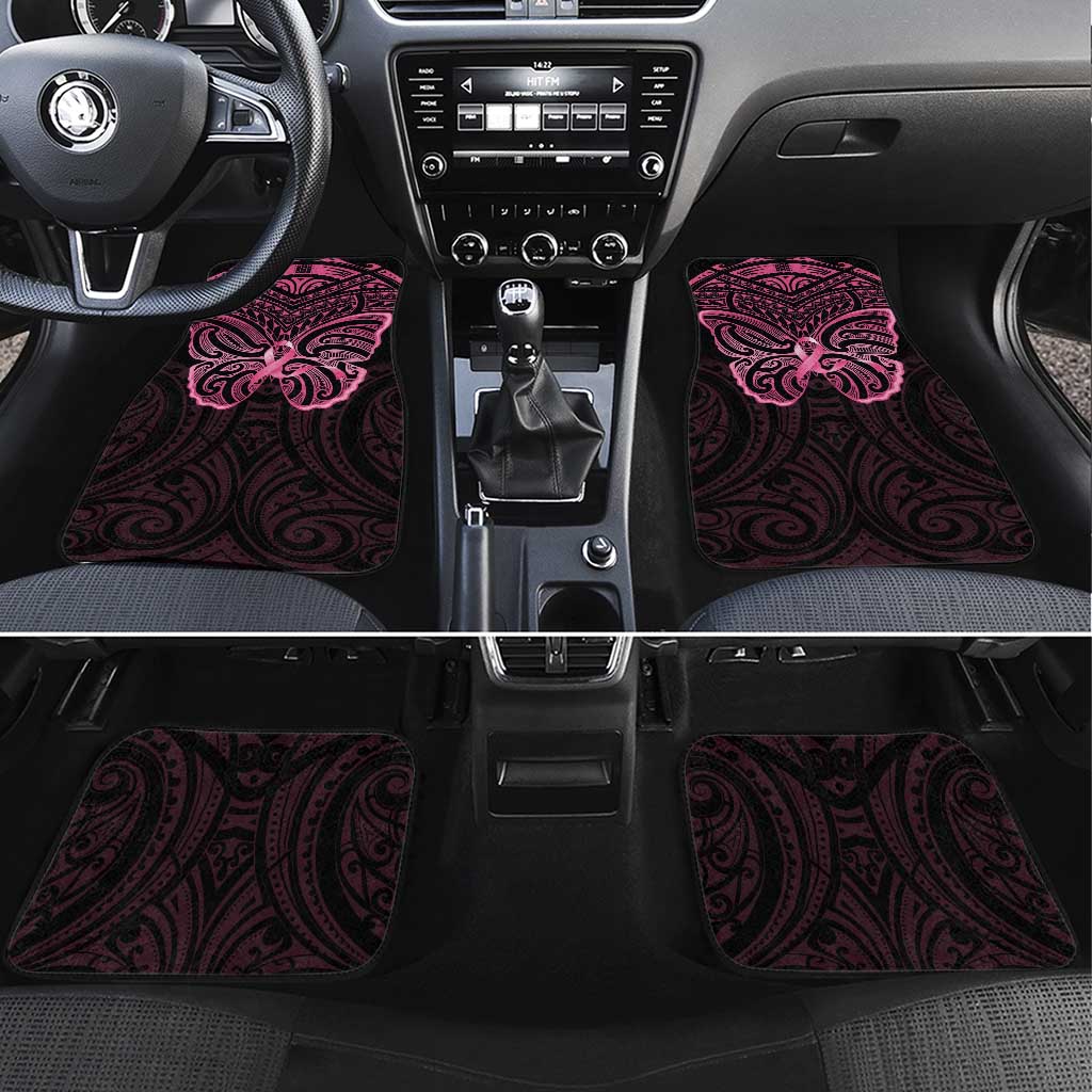 New Zealand Breast Cancer Awareness Car Mats Maori Butterfly Pink Ribbon Black Version LT14 Set 4pcs Black - Polynesian Pride