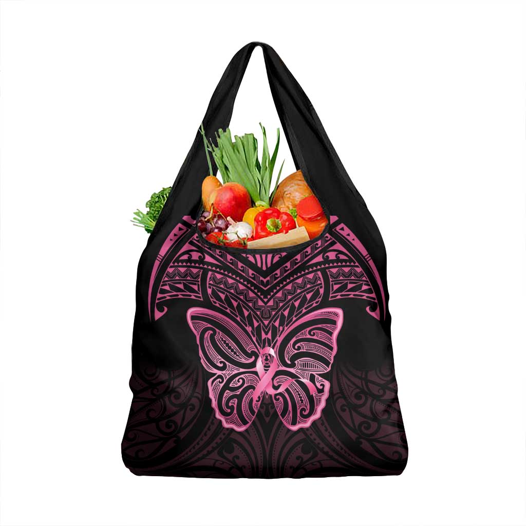 New Zealand Breast Cancer Awareness Grocery Bag Maori Butterfly Pink Ribbon Black Version LT14 1-pack One Size Black - Polynesian Pride