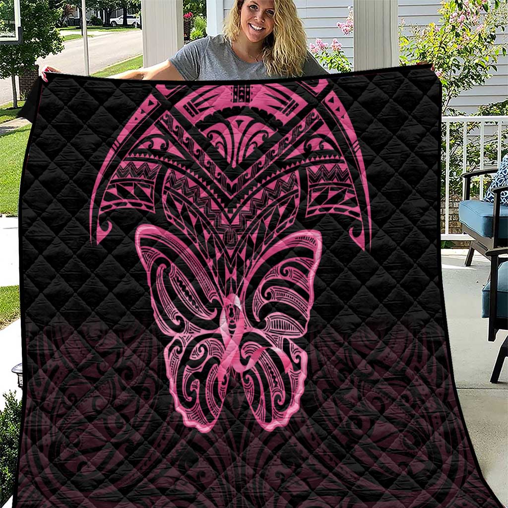 New Zealand Breast Cancer Awareness Quilt Maori Butterfly Pink Ribbon Black Version LT14 Black - Polynesian Pride