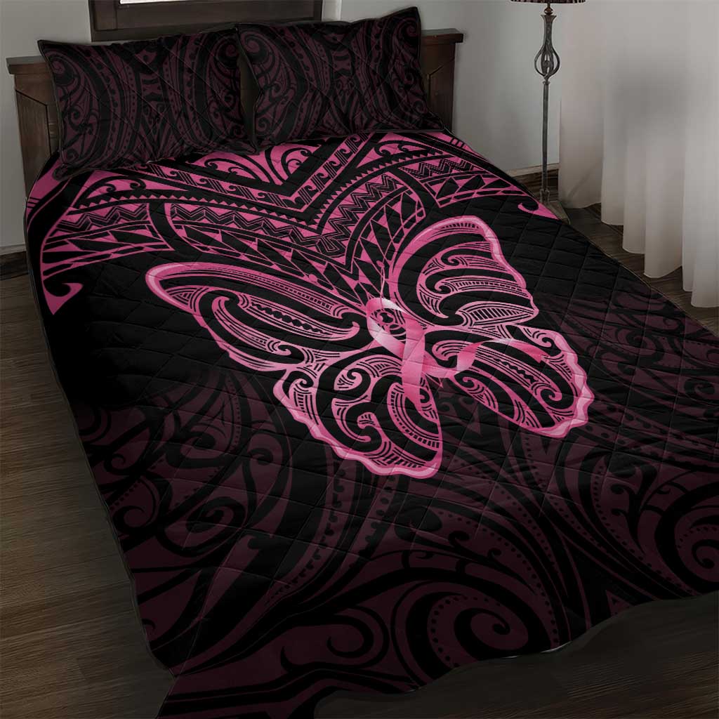 New Zealand Breast Cancer Awareness Quilt Bed Set Maori Butterfly Pink Ribbon Black Version LT14 Black - Polynesian Pride