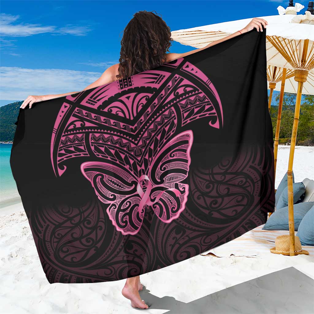 New Zealand Breast Cancer Awareness Sarong Maori Butterfly Pink Ribbon Black Version LT14 One Size 44 x 66 inches Black - Polynesian Pride