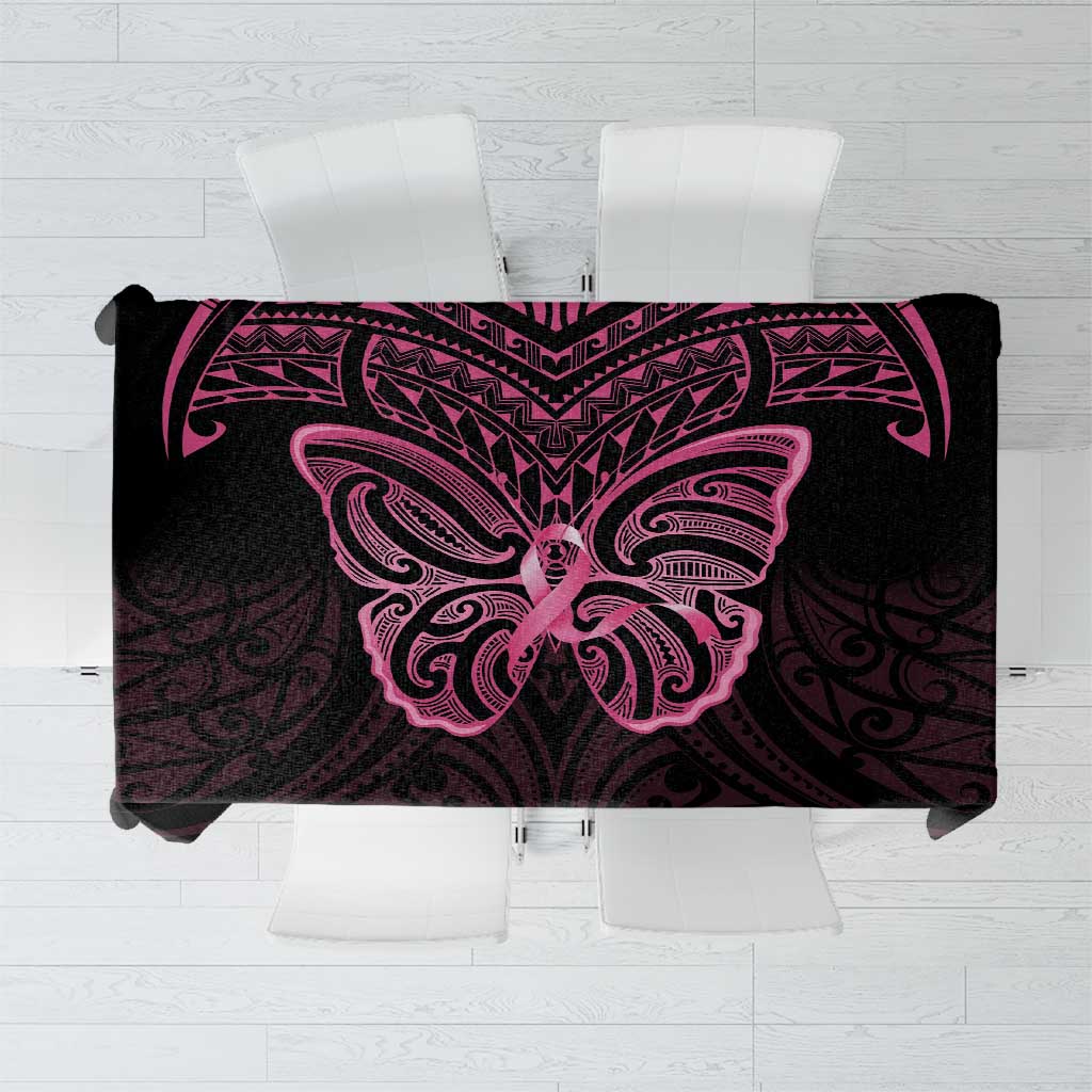 New Zealand Breast Cancer Awareness Tablecloth Maori Butterfly Pink Ribbon Black Version LT14 Black - Polynesian Pride
