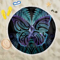 Suicide Prevention New Zealand Beach Blanket Aotearoa Maori Butterfly Mix Silver Fern LT14 One Size 150cm Black - Polynesian Pride