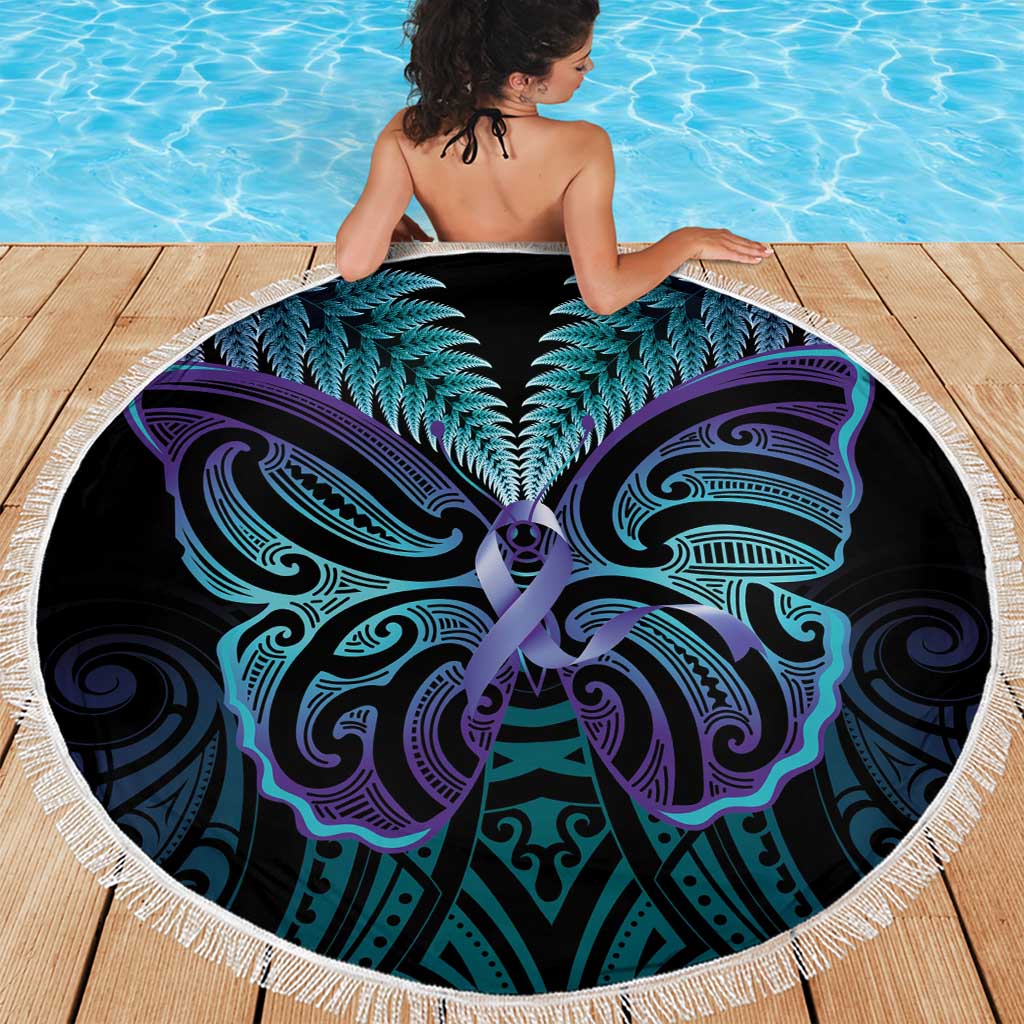Suicide Prevention New Zealand Beach Blanket Aotearoa Maori Butterfly Mix Silver Fern LT14 - Polynesian Pride