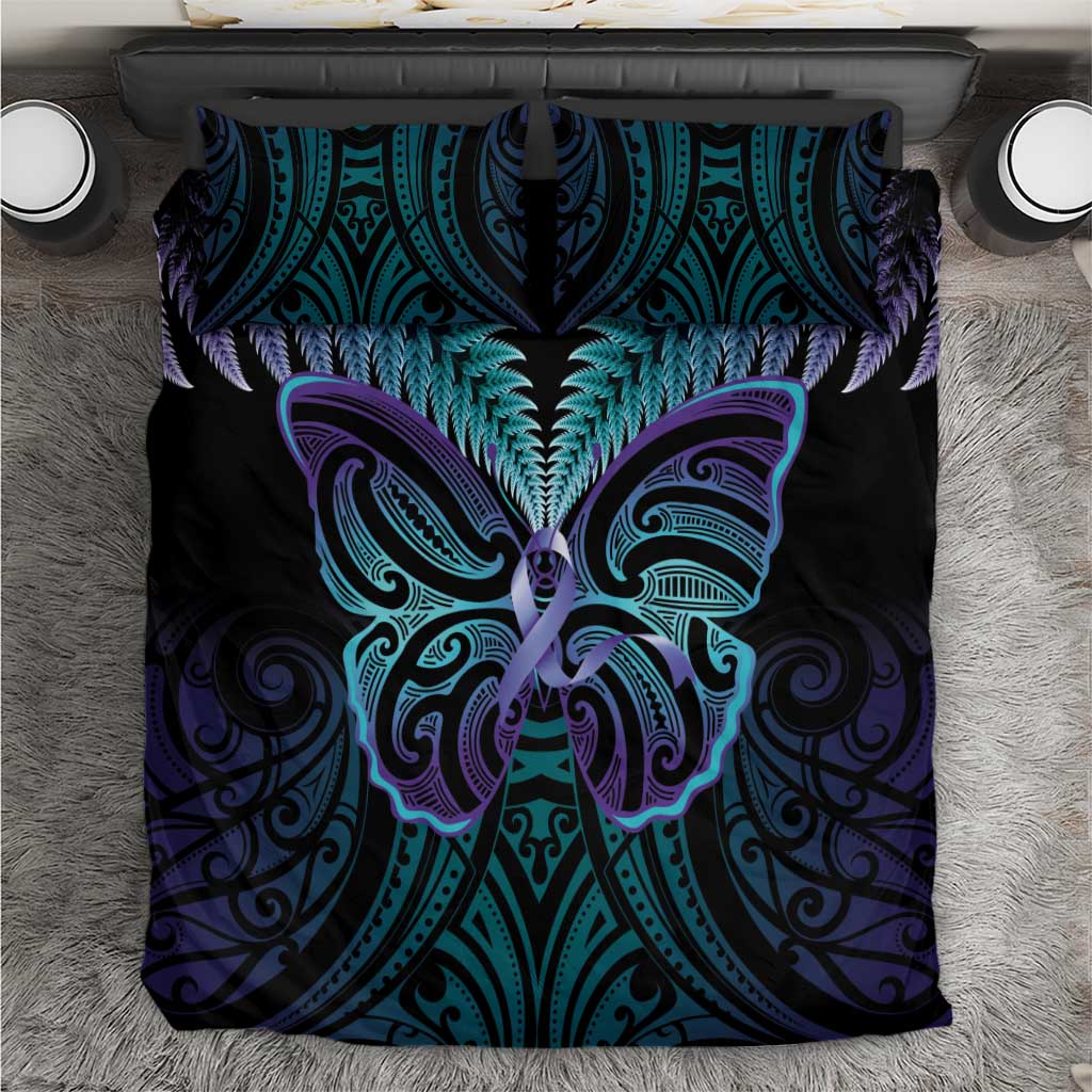 Suicide Prevention New Zealand Bedding Set Aotearoa Maori Butterfly Mix Silver Fern LT14 Black - Polynesian Pride