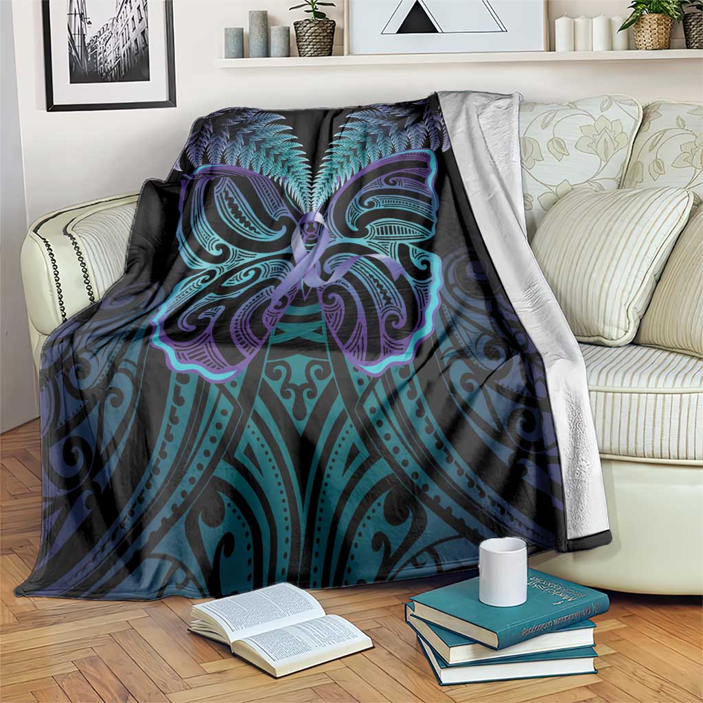 Suicide Prevention New Zealand Blanket Aotearoa Maori Butterfly Mix Silver Fern LT14 Black - Polynesian Pride