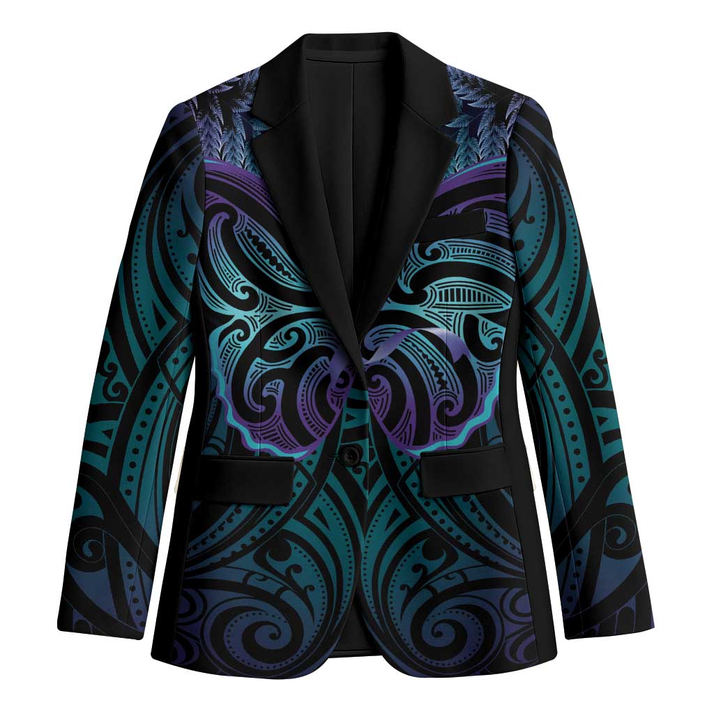 Suicide Prevention New Zealand Blazer Aotearoa Maori Butterfly Mix Silver Fern LT14 Unisex Black - Polynesian Pride