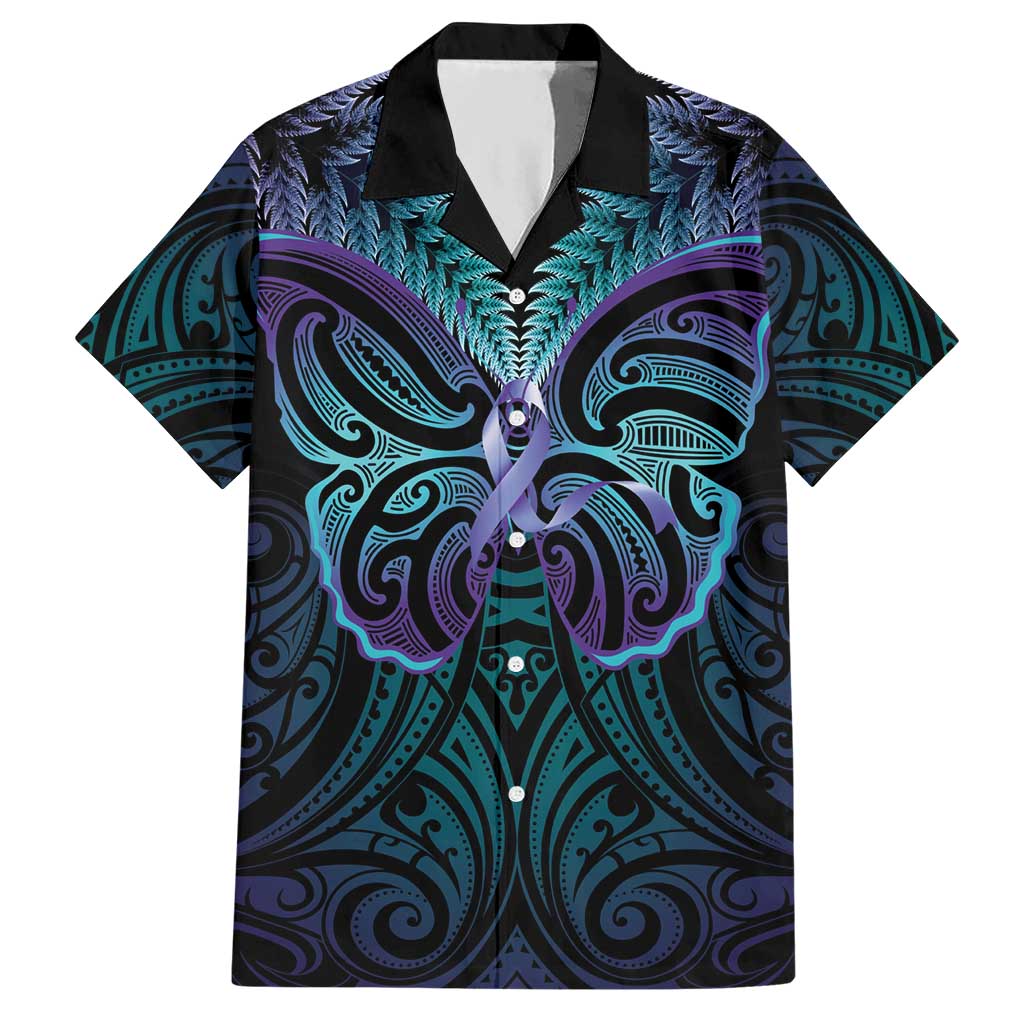 Suicide Prevention New Zealand Hawaiian Shirt Aotearoa Maori Butterfly Mix Silver Fern LT14 Black - Polynesian Pride