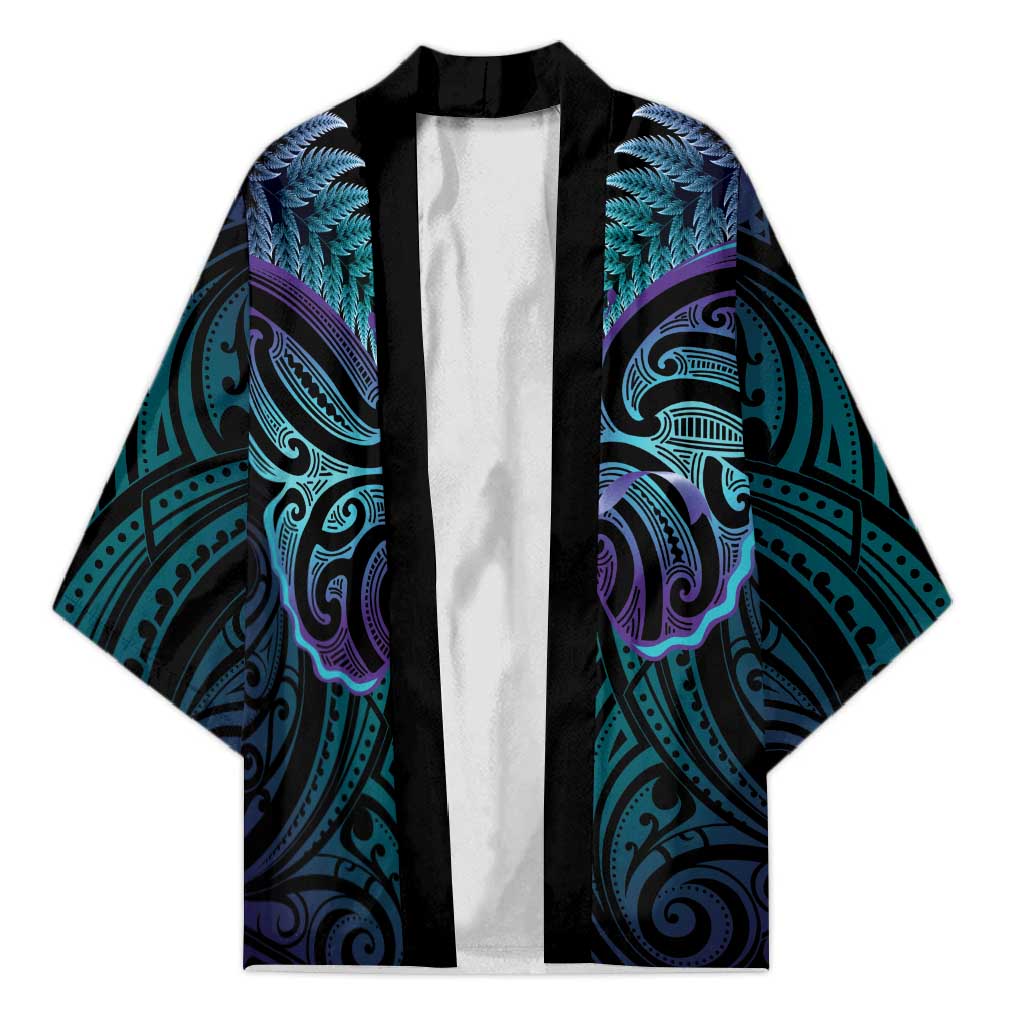Suicide Prevention New Zealand Kimono Aotearoa Maori Butterfly Mix Silver Fern LT14 Unisex Black - Polynesian Pride