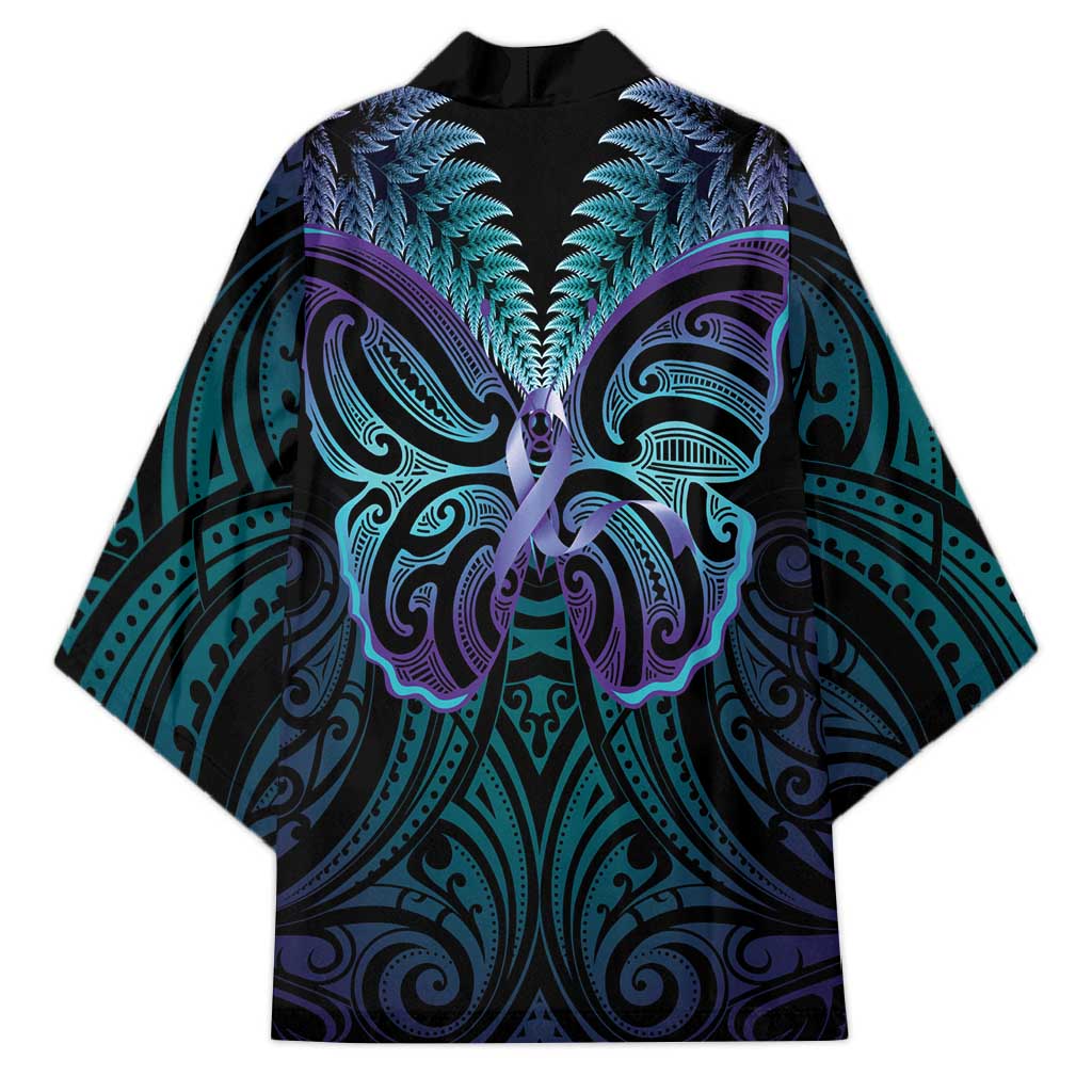 Suicide Prevention New Zealand Kimono Aotearoa Maori Butterfly Mix Silver Fern LT14 - Polynesian Pride