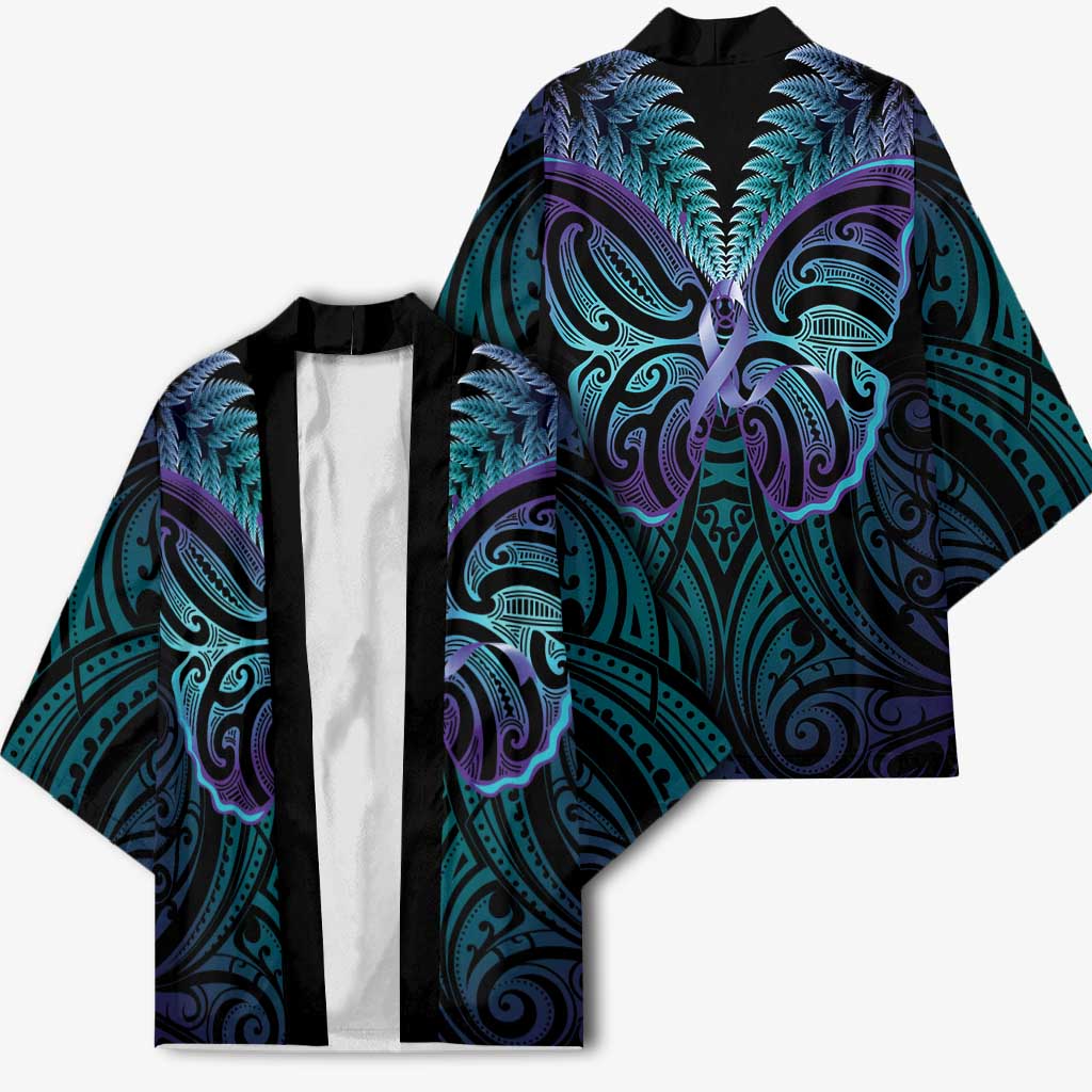Suicide Prevention New Zealand Kimono Aotearoa Maori Butterfly Mix Silver Fern LT14 - Polynesian Pride
