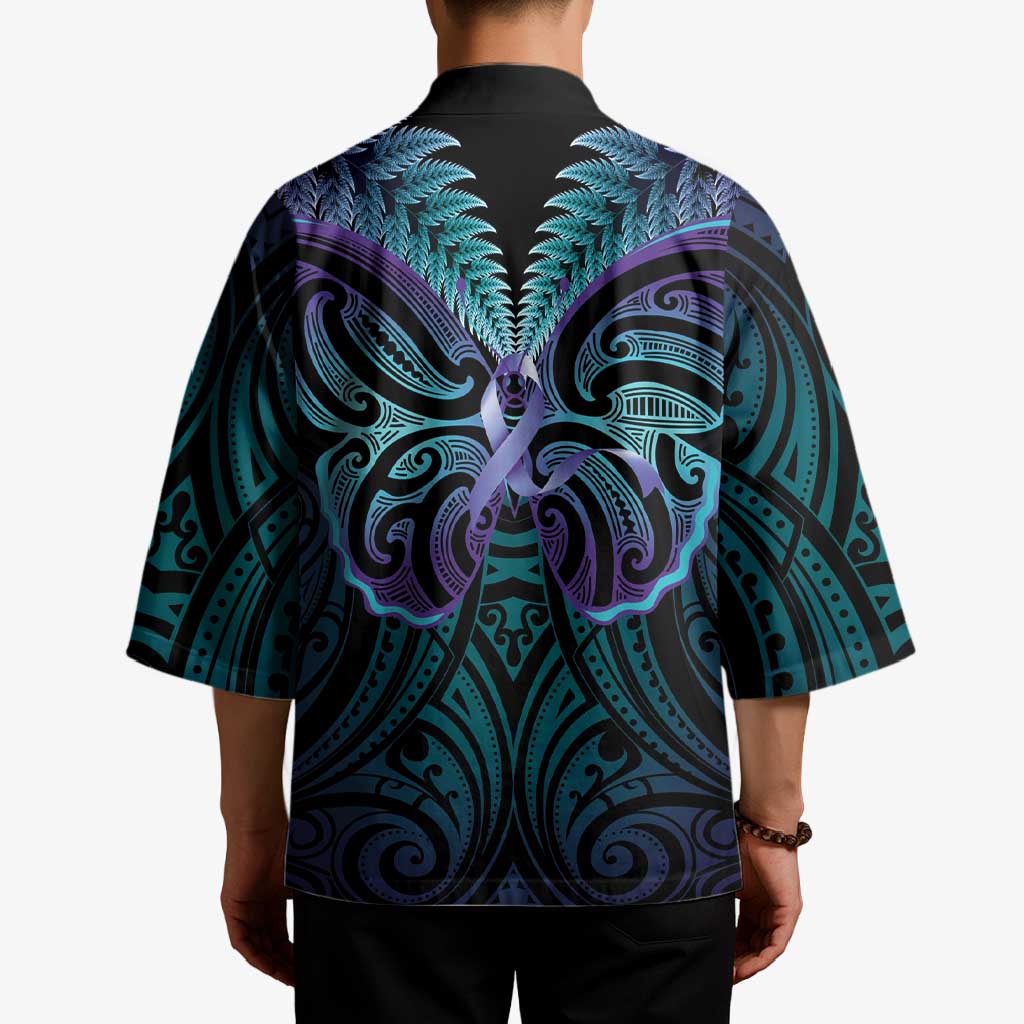 Suicide Prevention New Zealand Kimono Aotearoa Maori Butterfly Mix Silver Fern LT14 - Polynesian Pride
