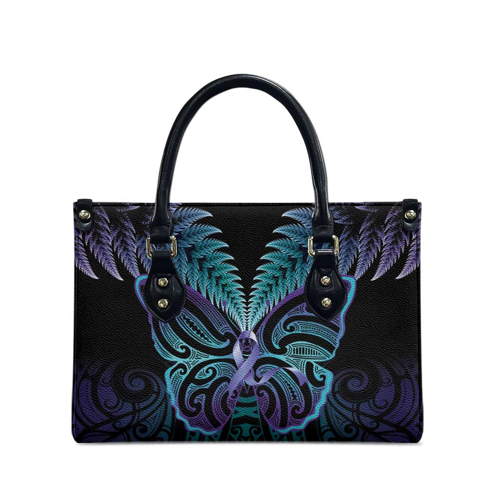 Suicide Prevention New Zealand Leather Bag Aotearoa Maori Butterfly Mix Silver Fern LT14 - Polynesian Pride