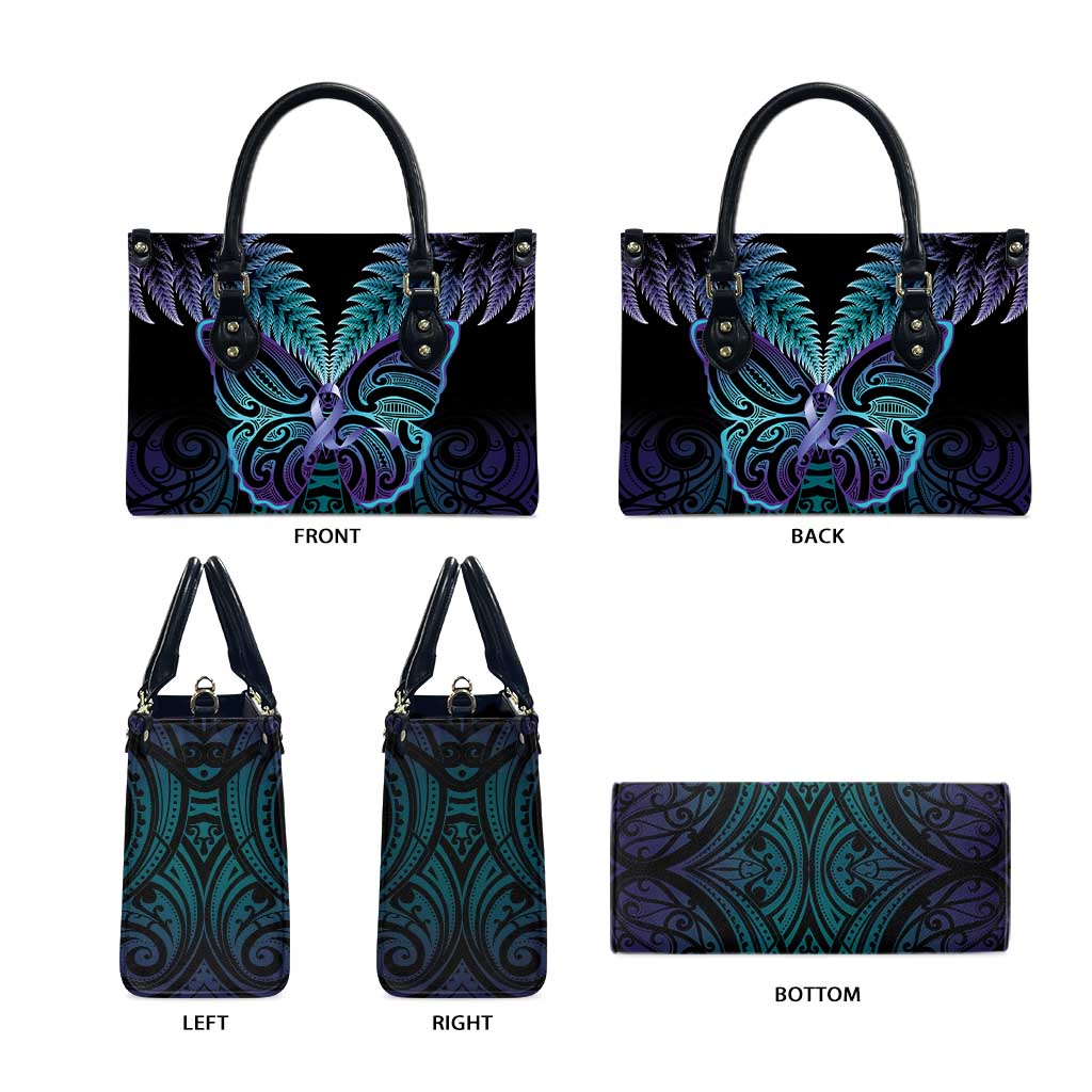 Suicide Prevention New Zealand Leather Bag Aotearoa Maori Butterfly Mix Silver Fern LT14 - Polynesian Pride