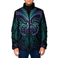 Suicide Prevention New Zealand Padded Jacket Aotearoa Maori Butterfly Mix Silver Fern LT14 Men Black - Polynesian Pride