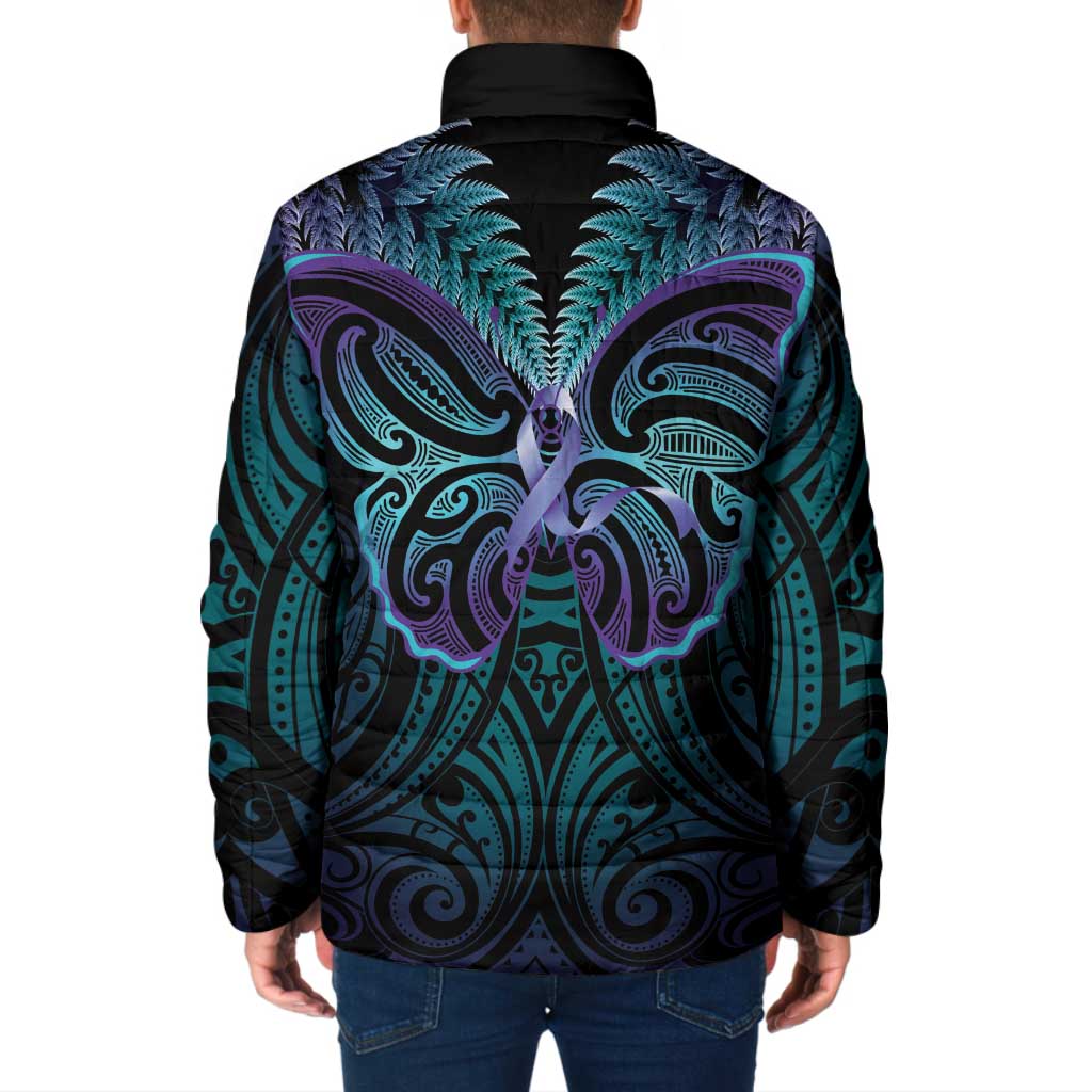 Suicide Prevention New Zealand Padded Jacket Aotearoa Maori Butterfly Mix Silver Fern LT14 - Polynesian Pride